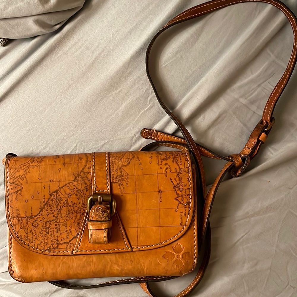 Patricia Nash Tan Map-Print Leather Crossbody Bag